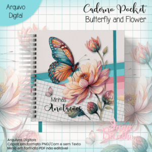 Caderno Pocket Butterfl and Flower