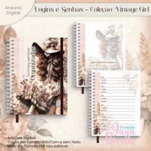 Caderneta A6 Logins e Senhas Coleção Vintage Girl