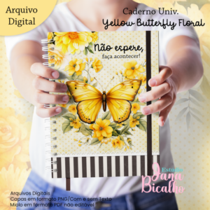 Caderno Universitário Coleção Yellow Butterfly Floral