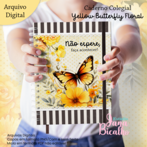 Caderno Colegial Coleção Yellow Butterfly Floral