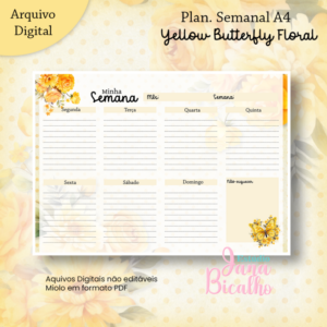 Planejamento Semanal A4 Coleção Yellow Butterfly Floral