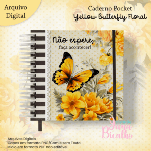 Caderno Pocket Coleção Yellow Butterfly Floral