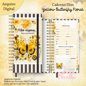 Caderno Slim Coleção Yellow Butterfly Floral