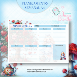 Planejamento Semanal A4 Coleção Alice in Wonderland