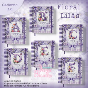 Caderno A5 Alfabeto Floral Lilás