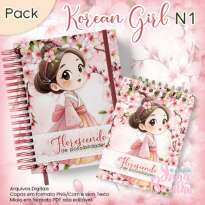 Caderno Pautado A5+Bloquinho A6 Korean Girl N1