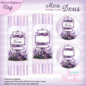 Marca Páginas e Tags Meu tempo com Deus-Lilás