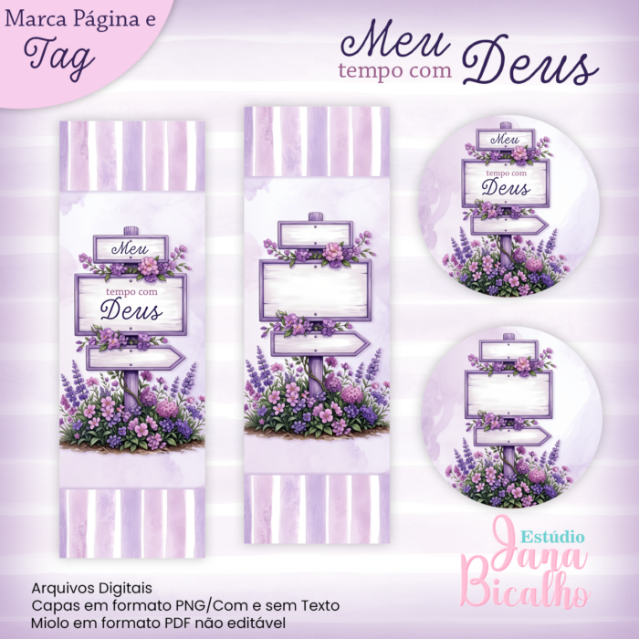 Marca Páginas e Tags Meu tempo com Deus-Lilás