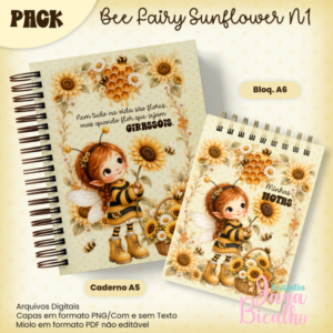 Caderno Pautado A5+Bloquinho A6 Bee Fairy Sunflower N1
