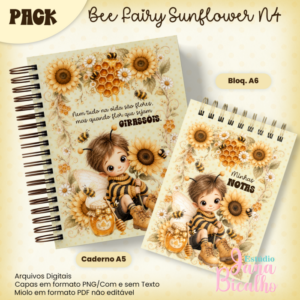 Caderno Pautado A5+Bloquinho A6 Bee Fairy Sunflower N4