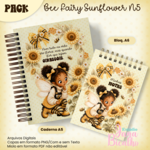 Caderno Pautado A5+Bloquinho A6 Bee Fairy Sunflower N5