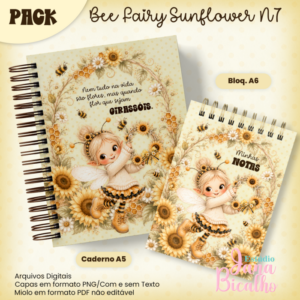 Caderno Pautado A5+Bloquinho A6 Bee Fairy Sunflower N7