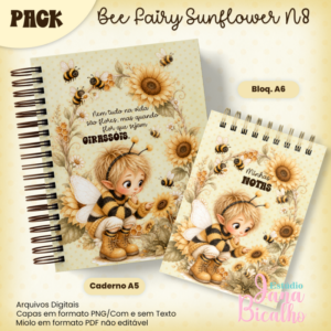 Caderno Pautado A5+Bloquinho A6 Bee Fairy Sunflower N8