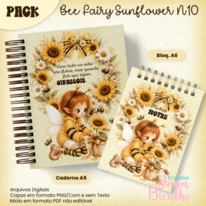 Caderno Pautado A5+Bloquinho A6 Bee Fairy Sunflower N10