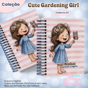 Caderno A5 Logins e Senhas Coleção Cute Gardening Girl