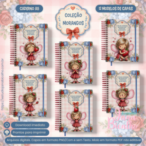 Caderno A5 Coleção Morangos - 12 em 1