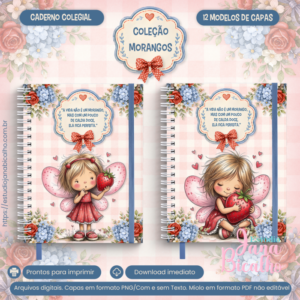 Caderno Colegial Coleção Morangos - 12 em 1