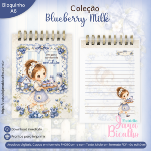 Bloquinho A6 Coleção Blueberry Milk