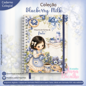 Caderno Colegial Coleção Blueberry Milk