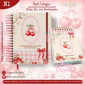 PACK Caderno Pautado A5+Bloquinho A6 Cerejas- Feliz Dia dos Professores N1