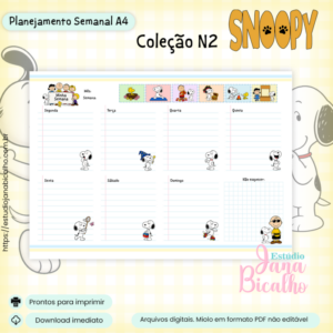 Planejamento Semanal A4 Coleção N2 Snoopy