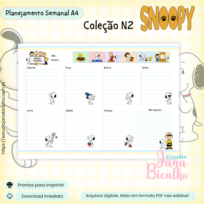Planejamento Semanal A4 Coleção N2 Snoopy