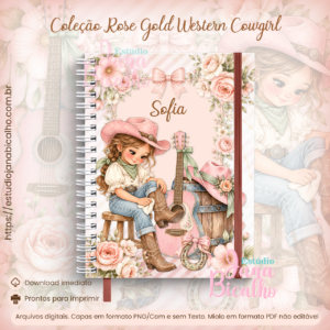Caderno Colegial Coleção Rose Gold Western Cowgirl
