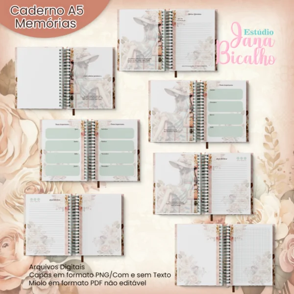 Caderno de Memórias A5 Coleção Vintage Girl - Imagem 2