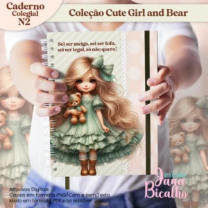 Caderno Colegial Coleção Cute Girl and Bear N2