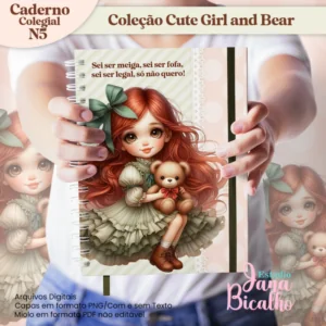 Caderno Colegial Coleção Cute Girl and Bear N5