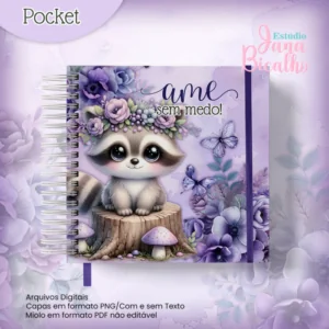 Caderno Pocket Coleção Cute Raccoon Purple