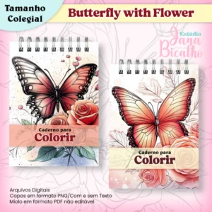 Caderno Colegial Para Colorir Butterfly with Flower
