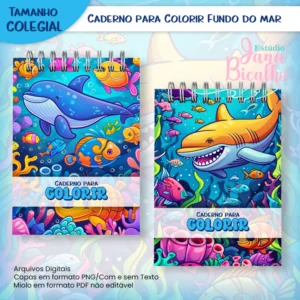 Caderno Colegial Para Colorir Fundo do Mar