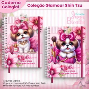 Caderno Colegial Coleção Glamour Shih Tzu Pink 12 em 1