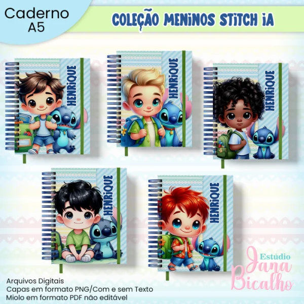 Caderno A5 Coleção Meninos Stitch IA