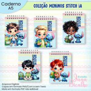 Caderno A5 Para Colorir Coleção Meninos Stitch IA