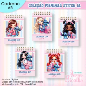 Caderno A5 Para Colorir Coleção Meninas Stitch IA