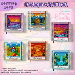 Caderno Para Colorir Paisagens de Vitrais - 18x18cm