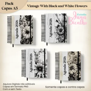 Pack Capas  Vintage With Black and White Flowers