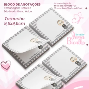 Bloco de Anotações 9,5x9,5cm Personagem Católico-São Maximiliano Kolbe