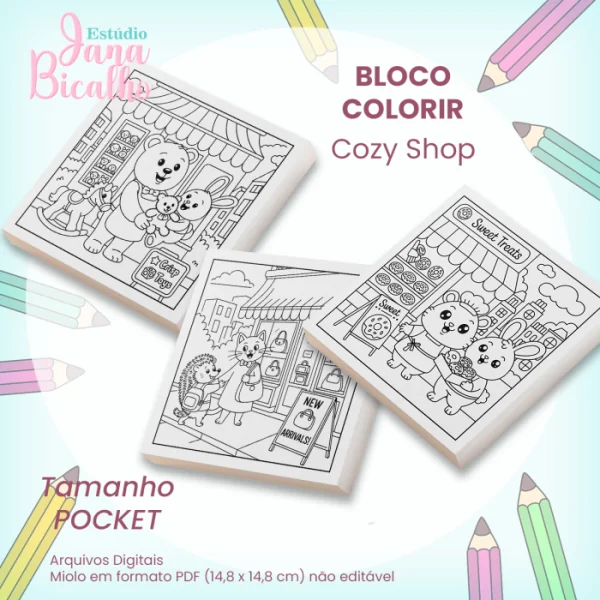 Bloco Pocket para Colorir 14,8x14,8cm Cozy Shop - Imagem 2
