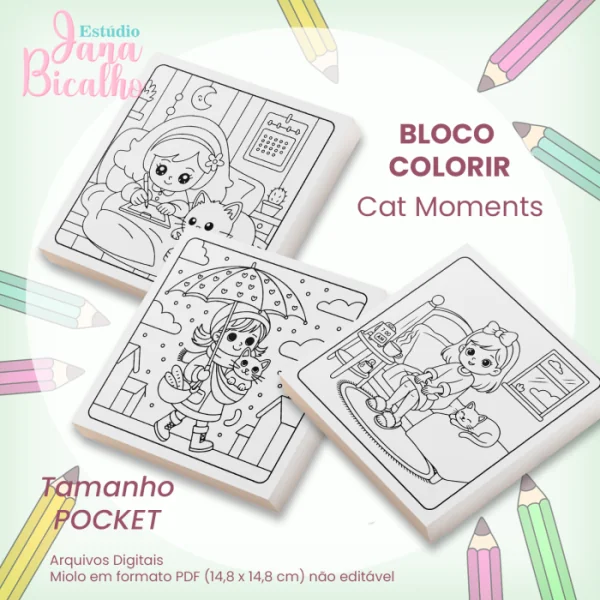 Bloco Pocket para Colorir 14,8x14,8cm Cat Moments - Imagem 2
