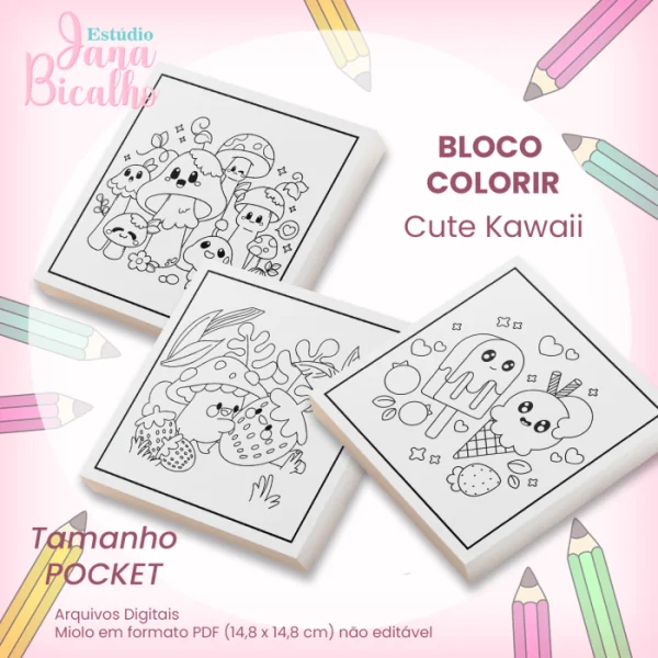 Bloco Pocket para Colorir 14,8x14,8cm Cute Kawaii - Imagem 2