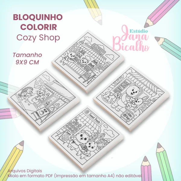 Bloquinho para Colorir 9x9cm Cozy Shop - Imagem 2
