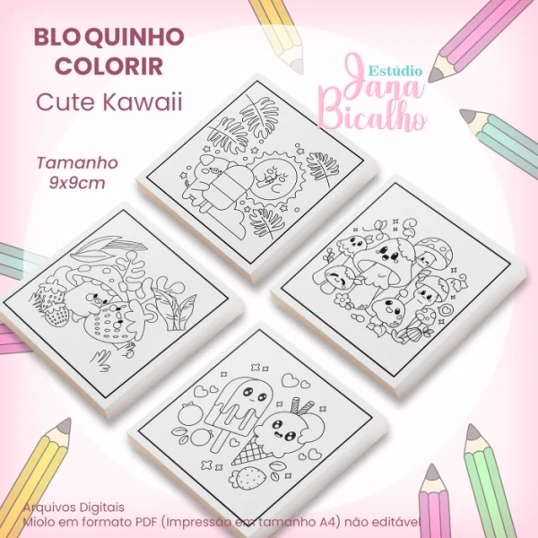Bloquinho para Colorir 9x9cm Cute Kawaii - Imagem 2