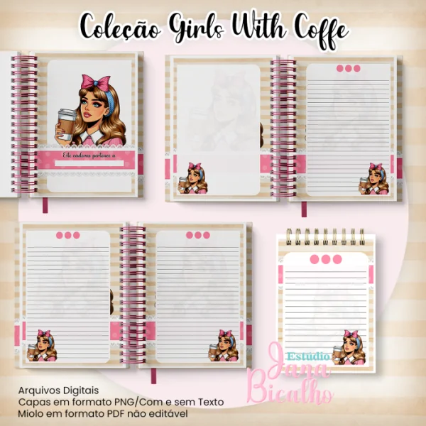 Caderno Pautado A5+Bloquinho A6 - Coleção Girls With Coffe N4 - Imagem 2