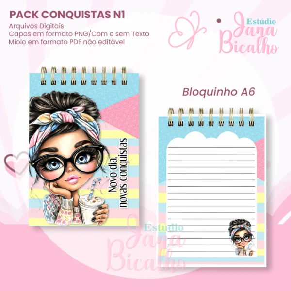 PACK Caderno Pautado A5+Bloquinho A6 - Conquistas N1 - Imagem 3