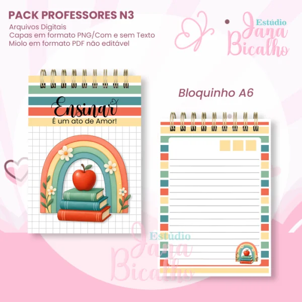 PACK Caderno Pautado A5+Bloquinho A6 Professores N3 - Imagem 3