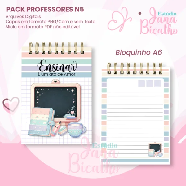 PACK Caderno Pautado A5+Bloquinho A6 Professores N5 - Imagem 3